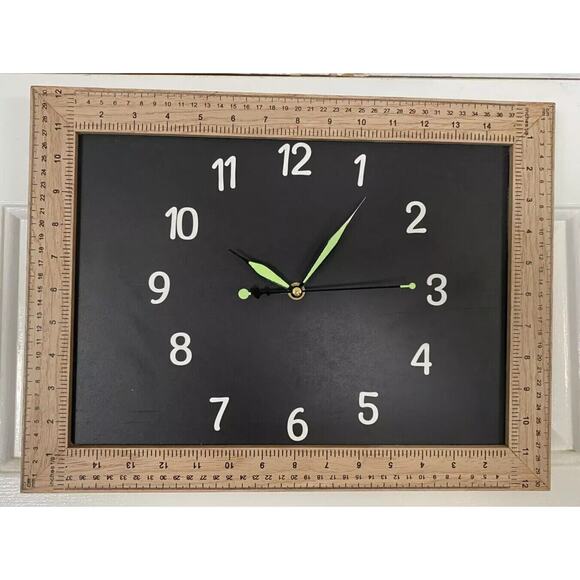 Hand Crafted Wall Clock Square Ruler Frame Caulk Board Center 17" X 12" School - Picture 1 of 9
